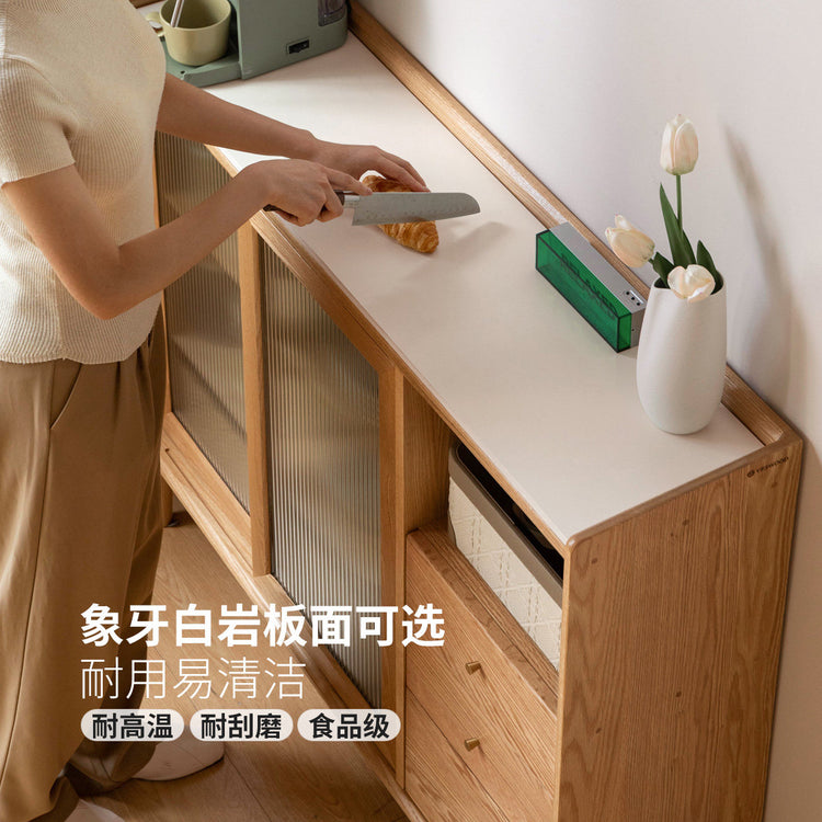 实木餐边柜小户型橱柜超薄厨房储物柜橡木茶水柜原木边柜