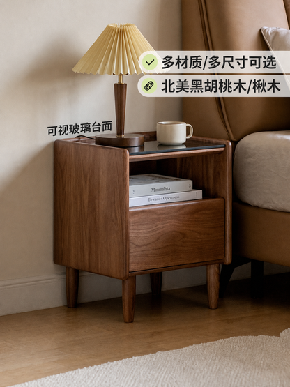 实木床头柜卧室黑胡桃木床边柜现代简约抽屉储物柜