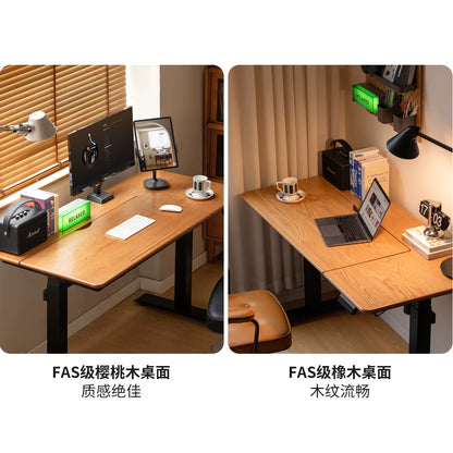 实木书桌书房现代简约电动升降桌橡木办公桌电脑桌
