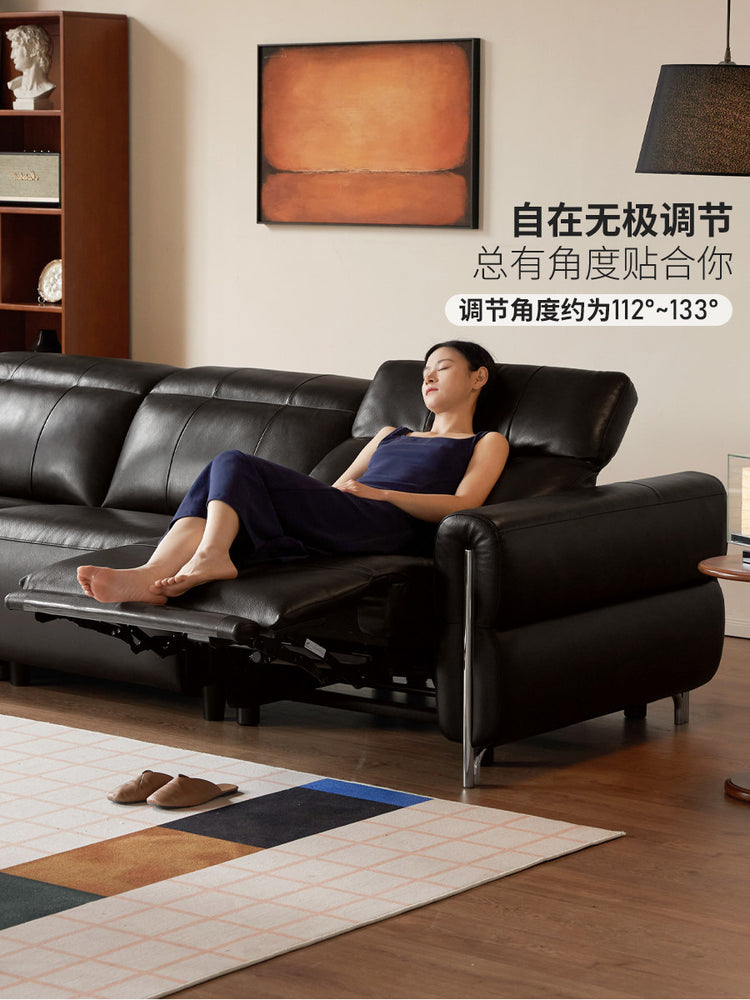 零靠墙真皮沙发客厅包豪斯伸缩功能黑色电动沙发
