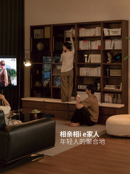 实木组合书柜黑胡桃木书房玻璃置物柜轻奢储物展示柜