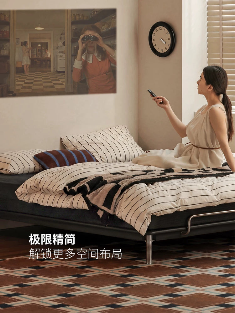 实木床包豪斯榻榻米床卧室黑色齐边床无床头双人床