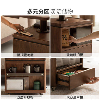 实木茶几现代简约升降桌客厅移动边几黑胡桃木折叠茶桌