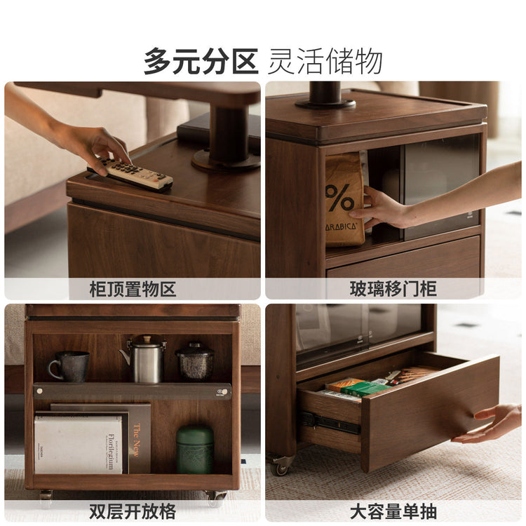 实木茶几现代简约升降桌客厅移动边几黑胡桃木折叠茶桌