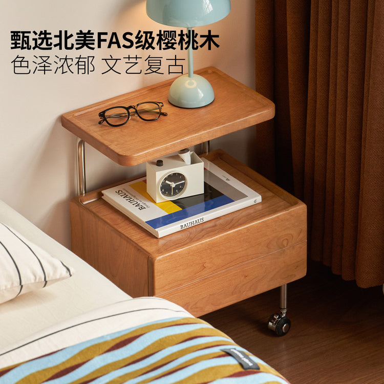 实木床头柜现代简约边几卧室樱桃木置物柜移动储物柜