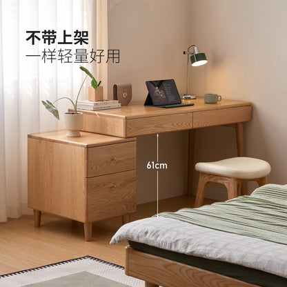 实木伸缩书桌书架一体橡木化妆桌书房小户型转角办公桌