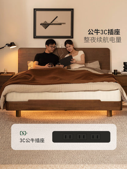 实木床现代简约夜光床卧室多功能悬浮床床1米8双人床