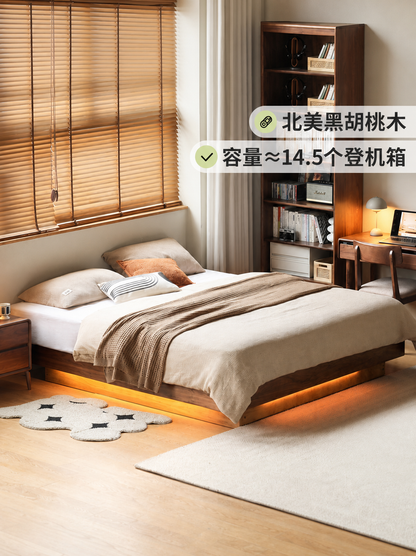 实木箱体床储物床黑胡桃木收纳床无床头榻榻米夜灯悬浮床