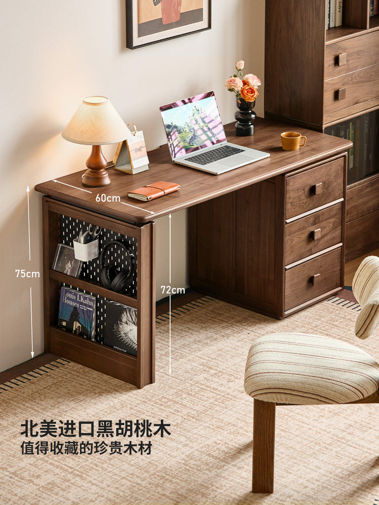 实木书桌中古风黑胡桃木带抽屉储物学习桌书房办公桌