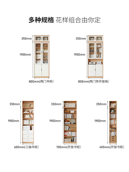 实木书柜带玻璃门整墙书架落地陈列展示柜白色收纳置物柜
