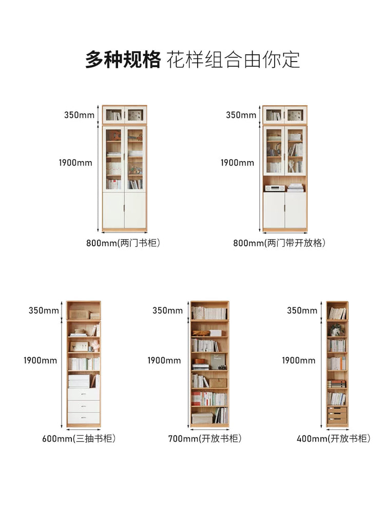 实木书柜带玻璃门整墙书架落地陈列展示柜白色收纳置物柜