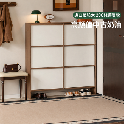 实木鞋柜客厅中古风翻门柜靠墙鞋架超薄入户玄关柜