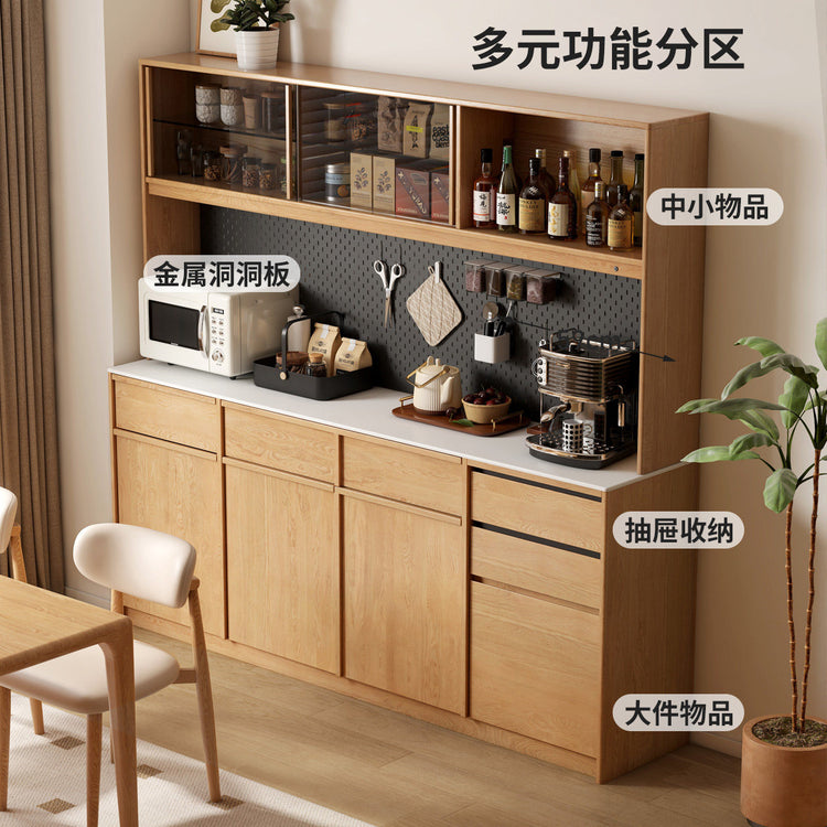 实木餐边柜餐厅中古风置物柜白橡木多功能储物柜橱柜