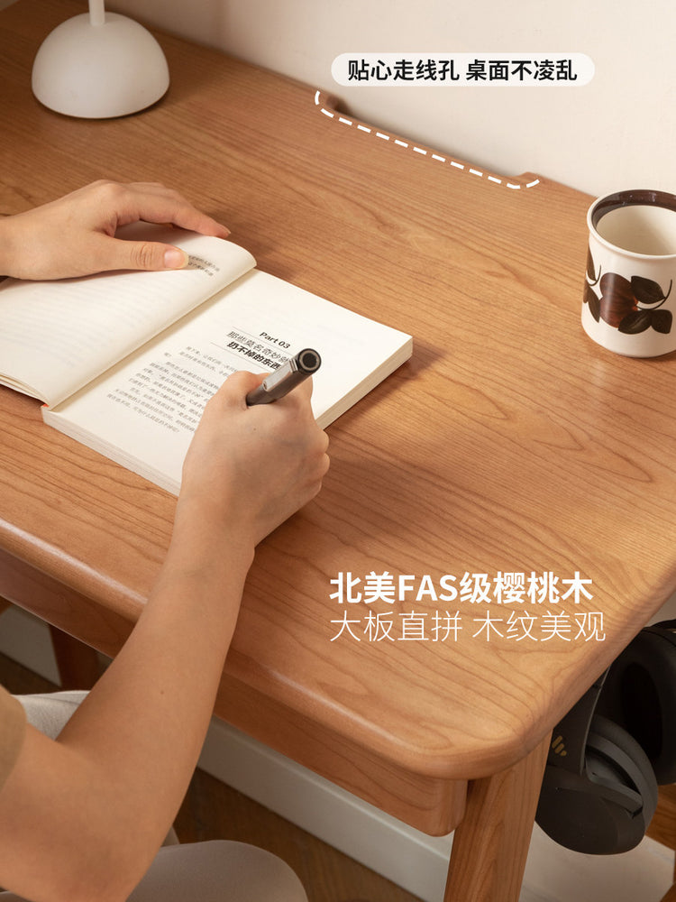 全实木书桌带抽屉中古樱桃木写字桌小户型小型床边桌