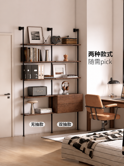实木壁挂书架工业风书房多层置物架胡桃色手办展示架