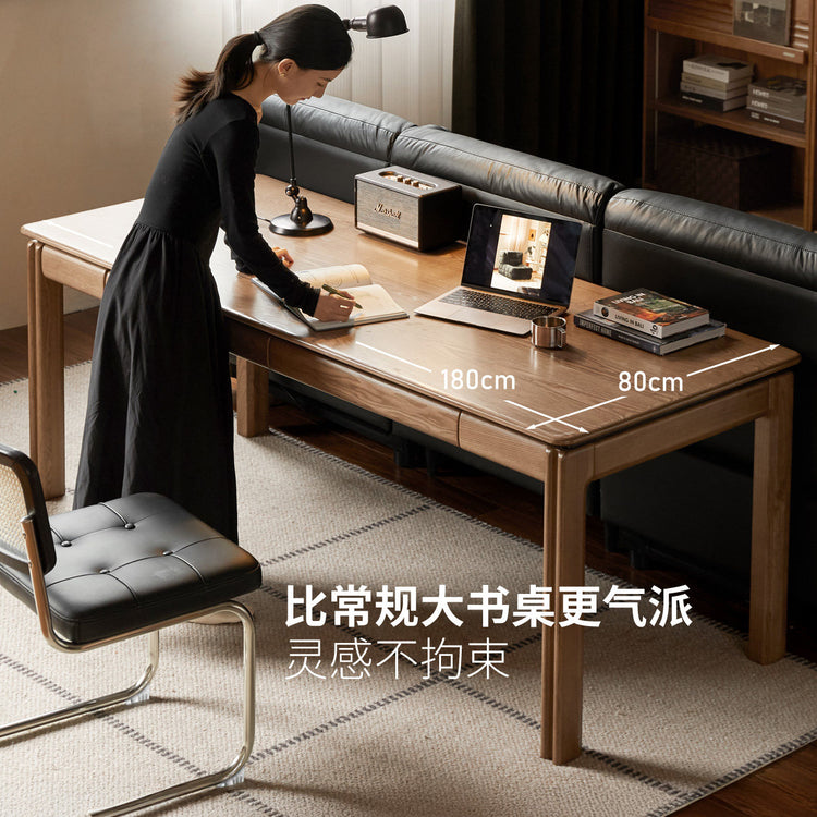 浅胡桃色实木书桌现代简约工作台书房电脑桌带抽办公桌