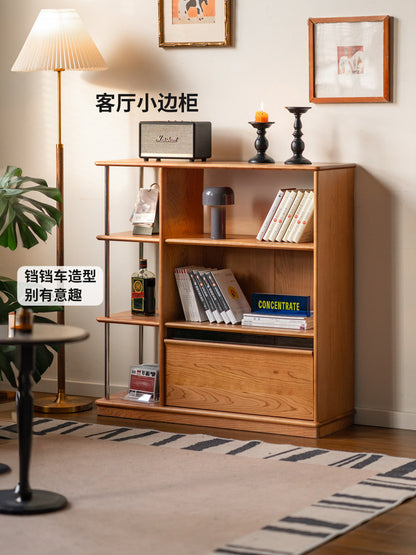 实木书柜小户型复古隔断柜樱桃木书架展示柜客厅边柜