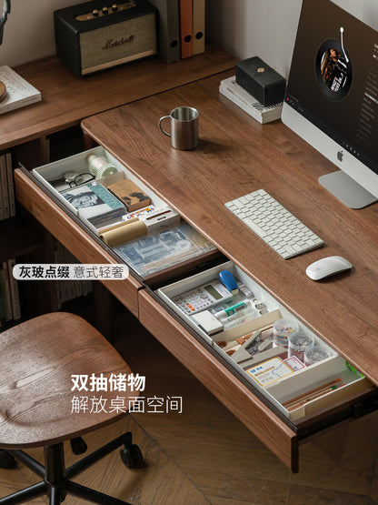 实木书桌轻奢黑胡桃木电脑桌带抽办公桌书房学习桌子