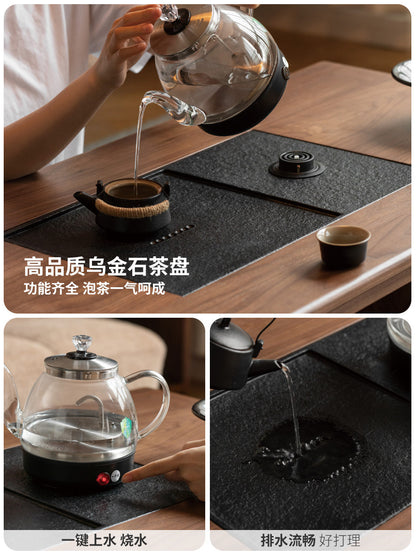 实木伸缩现代简约黑胡桃木茶台客厅功夫茶几茶桌组合