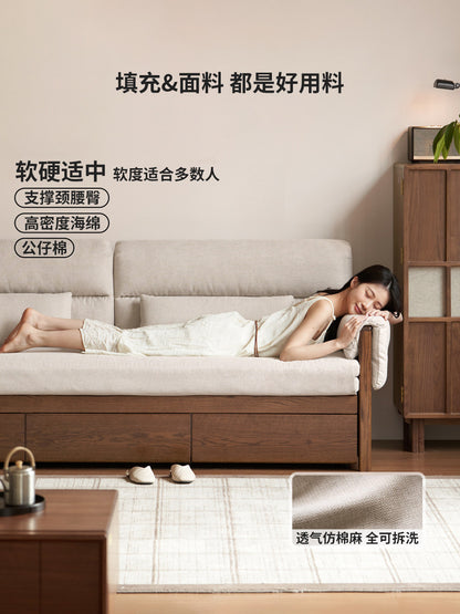 实木沙发床客厅现代简约坐卧坐卧两用橡木胡桃色储物沙发