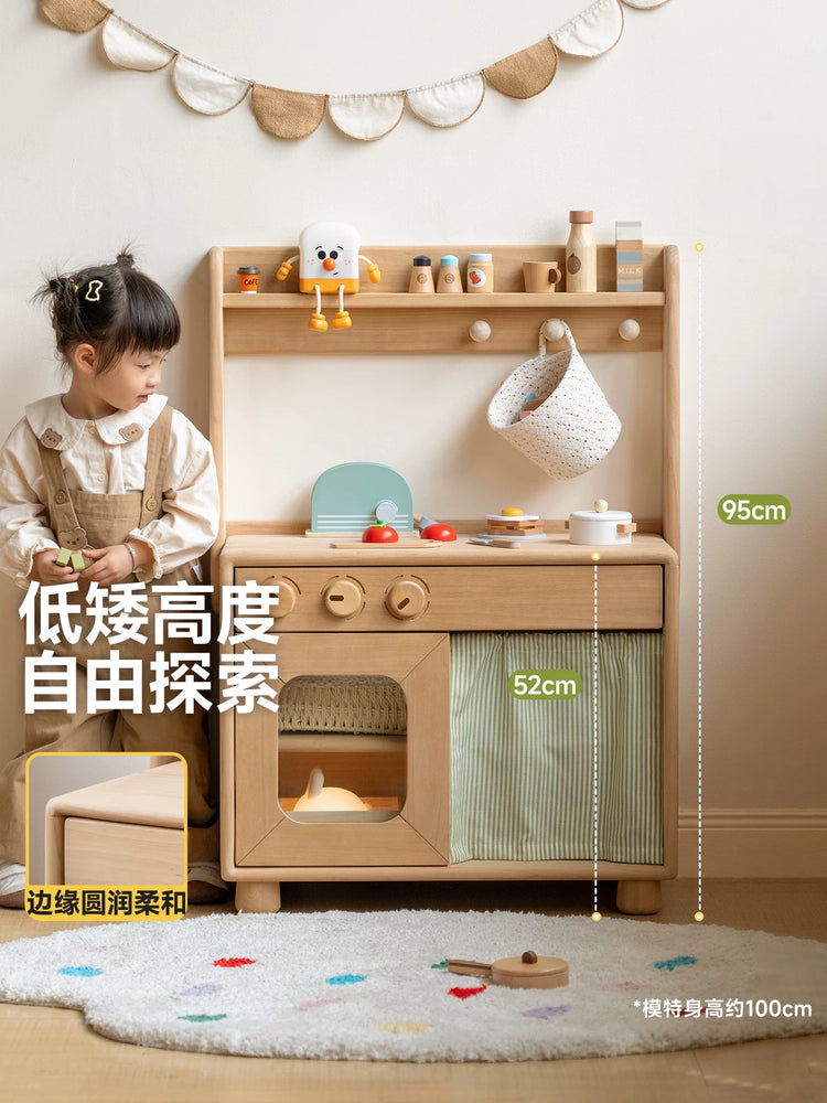 实木儿童蒙氏厨房收纳柜现代简约过家家玩具柜宝宝厨具架
