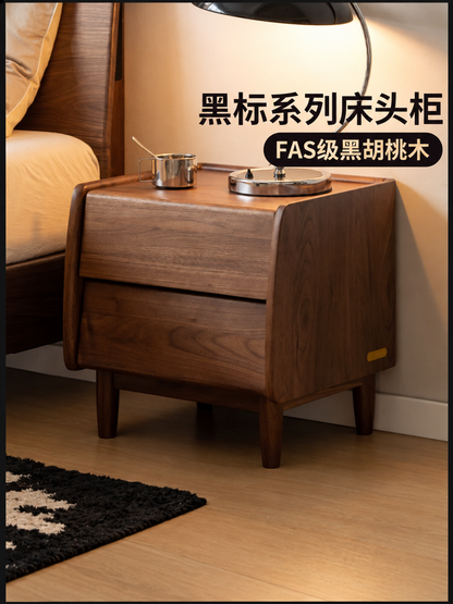 实木床头柜黑标简约床边柜黑胡桃木小柜子卧室储物柜