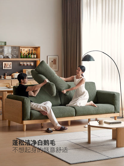 实木现代简约橡木真皮直排沙发客厅高靠背布艺沙发