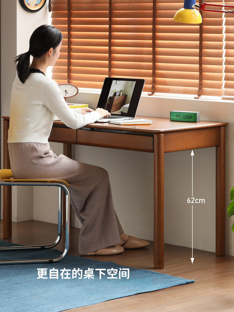 实木书桌书房中古风写字桌复古办公桌带抽靠墙桌子