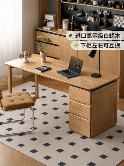 实木书桌书房现代简约白蜡木学习桌带抽原木风办公桌