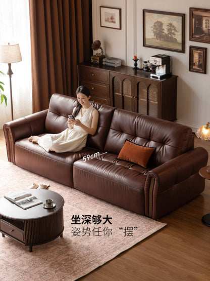 真皮沙发客厅美式复古高靠背小户型三人位沙发