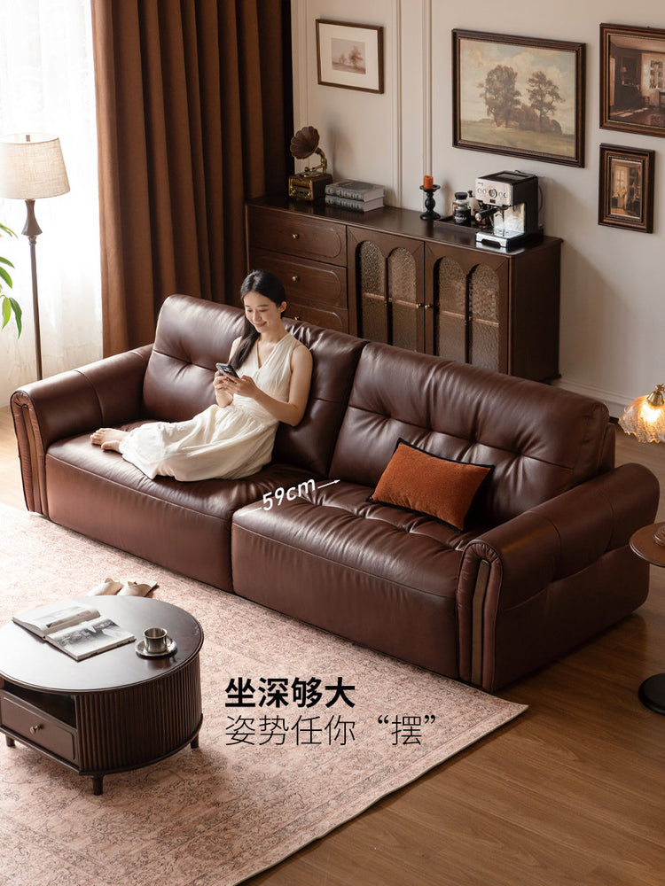 真皮沙发客厅美式复古高靠背小户型三人位沙发