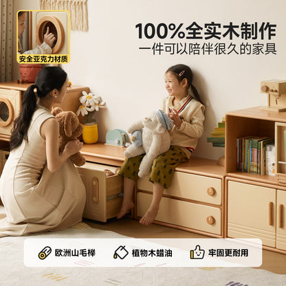实木儿童书柜客厅自由组合收纳柜落地矮柜多功能储物柜