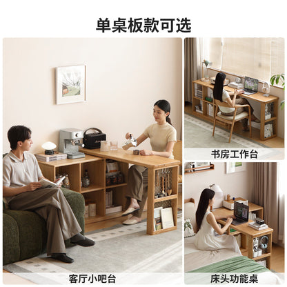 实木转角书桌书房简约橡木伸缩桌小户型极窄办公桌