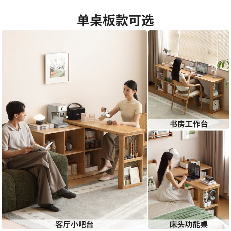 实木转角书桌书房简约橡木伸缩桌小户型极窄办公桌