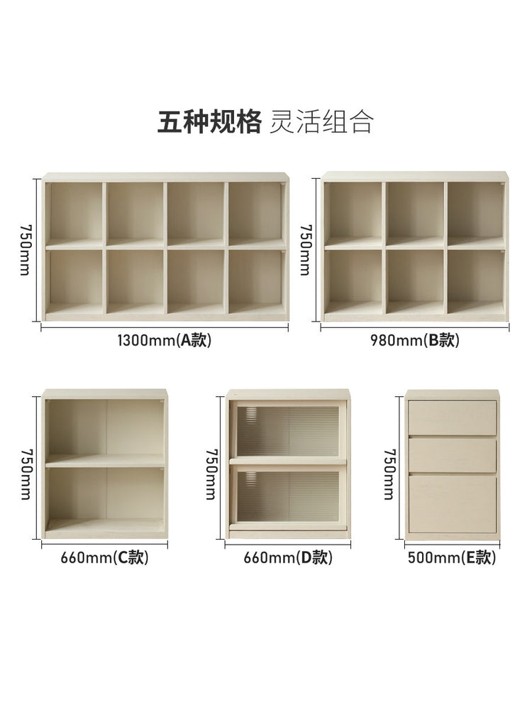实木书柜奶油风置物架现代简约白色展示柜自由组合收纳柜