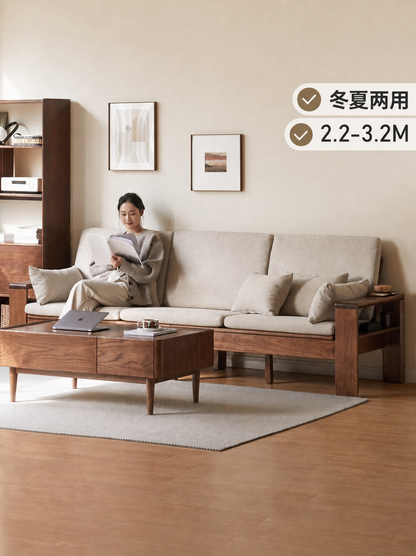 实木现代简约黑胡桃木布艺沙发客厅北欧冬夏两用沙发