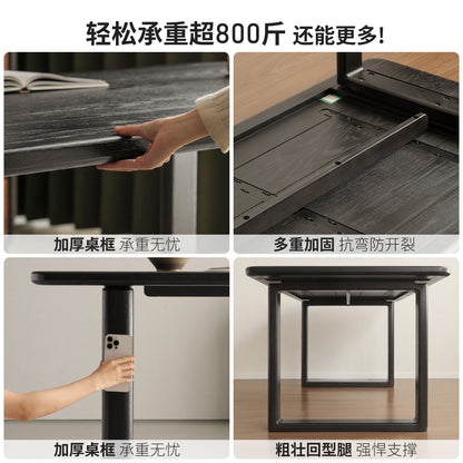 实木餐桌现代简约餐厅大板桌橡木黑色长桌吃饭桌子