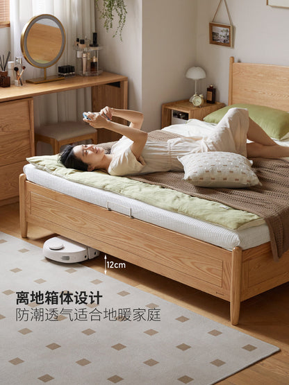 实木床现代简约箱体储物床卧室原木大板床橡木收纳床