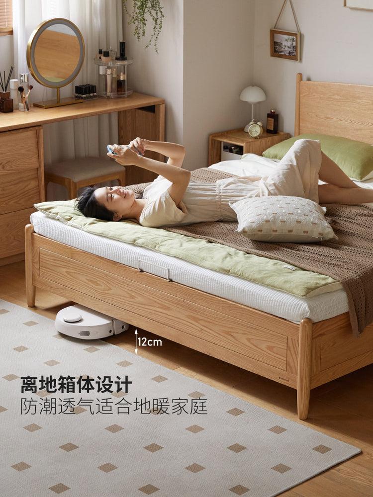 实木床现代简约箱体储物床卧室原木大板床橡木收纳床