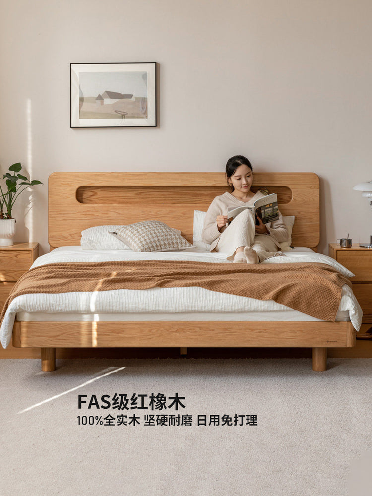 实木床现代简约橡木大板床卧室多功能夜光床双人床