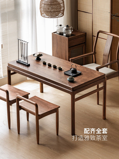实木茶桌客厅新中式茶台餐桌两用黑胡桃木茶桌椅组合