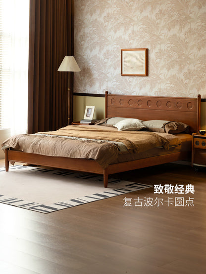 实木床卧室中古风大板床包豪斯波点床1.5m1.8m双人床