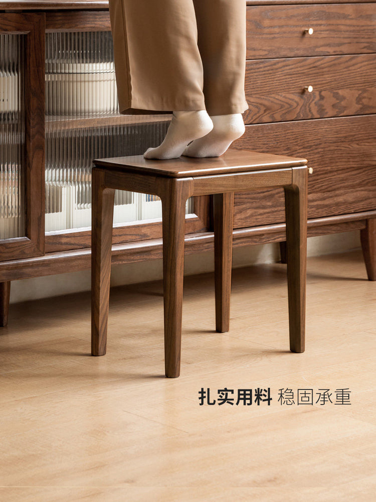 全实木凳子餐厅简约黑胡桃木餐凳现代原木化妆凳板凳