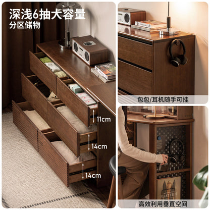 实木化妆桌卧室胡桃色斗柜化妆台现代简约带灯转角梳妆台