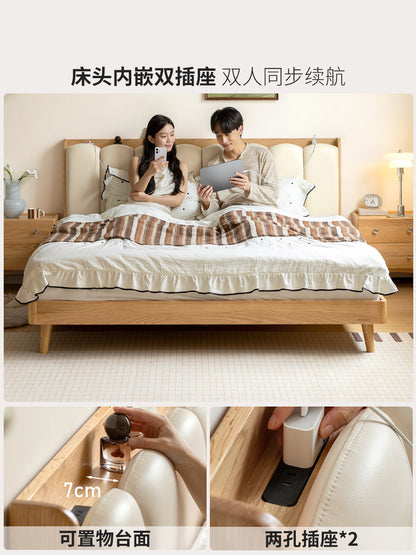 实木软包床卧室简约白色软靠琴键床主卧橡木置物双人床