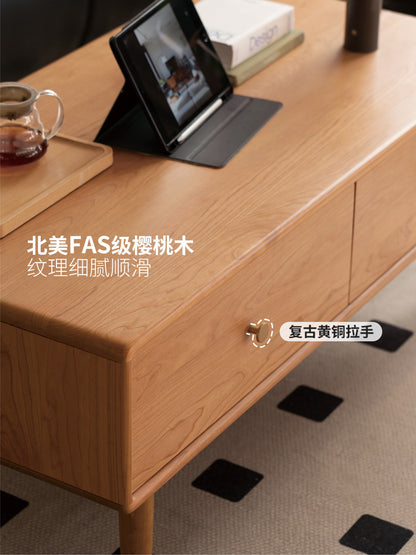 实木茶几电视柜组合客厅中古风樱桃木茶台简约茶桌