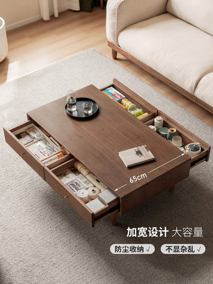 实木茶几客厅现代简约长方形茶台胡桃色收纳储物茶桌