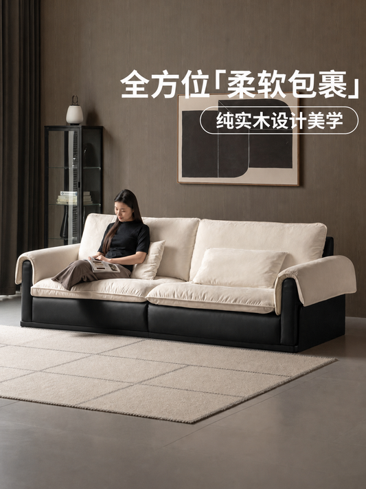 实木客厅2025新款布艺沙发简约拼色三人位沙发