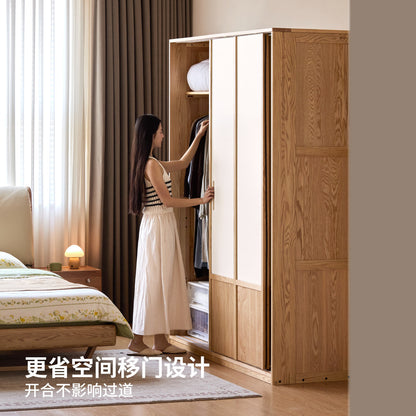 实木衣柜现代简约橡木衣橱卧室推拉门储物柜收纳柜