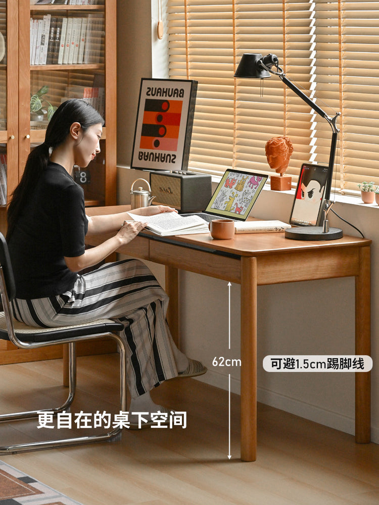 实木书桌复古书房办公桌樱桃木带抽学习桌可靠墙桌子